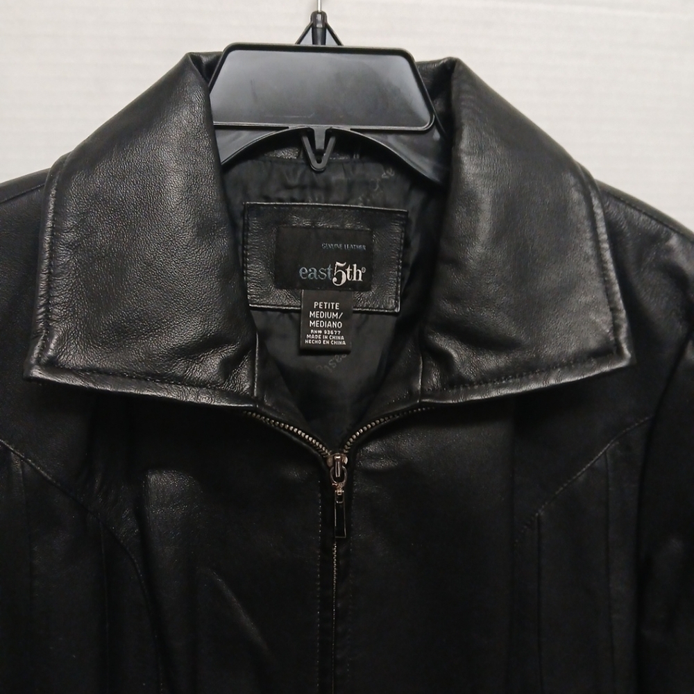 Vintage East 5th Women's Classic Black Genuine Leather Jacket Size Petite Medium - Picture 3 of 12
